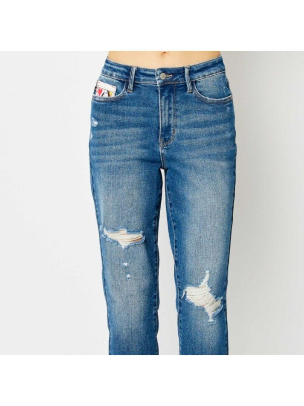 Judy Blue Medium Blue Distressed Boyfriend Jeans - Picture 5 of 5